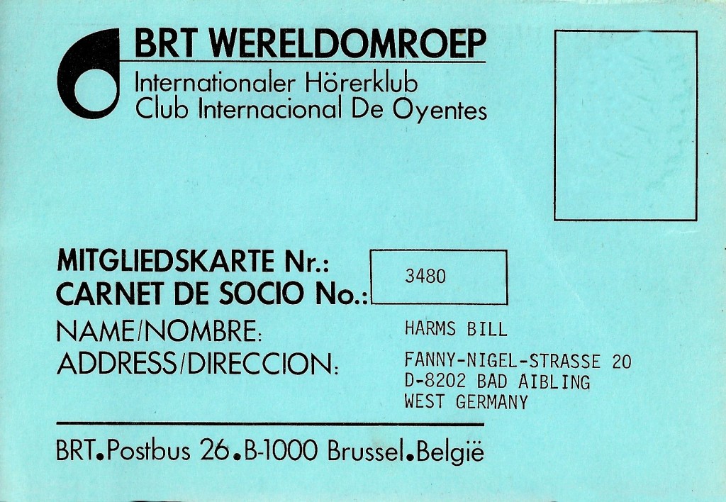 BRT Listeners Club Membership Card